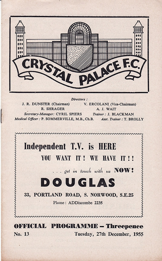 <b>Tuesday, December 27, 1955</b><br />vs. Crystal Palace (Away)